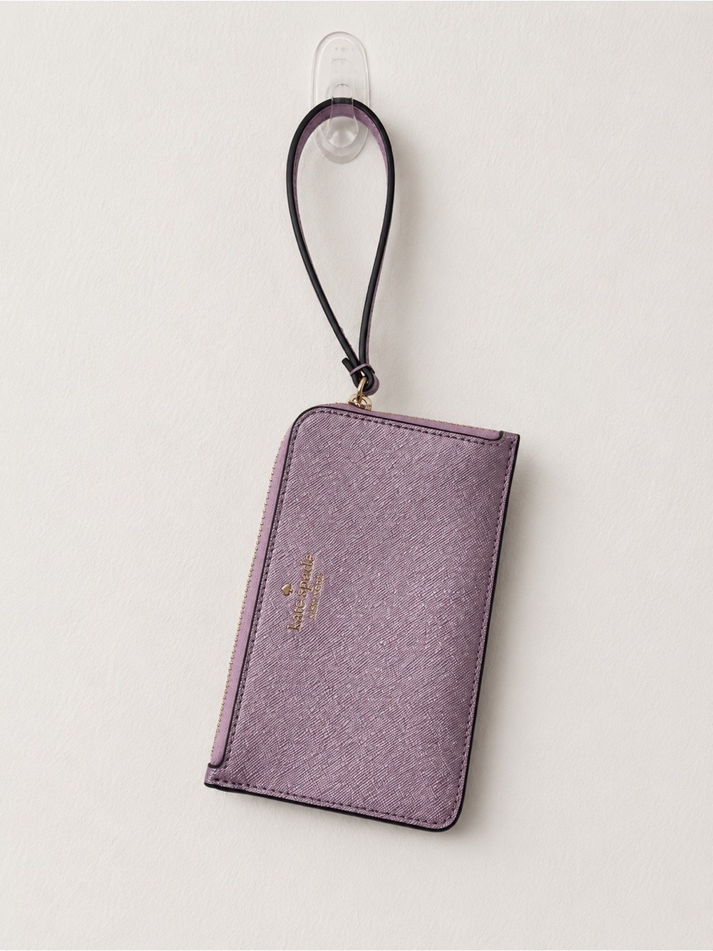 kate spade lavender saffiano wristlet with gold logo
